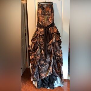 Camouflage Strapless Gown with Black Sash